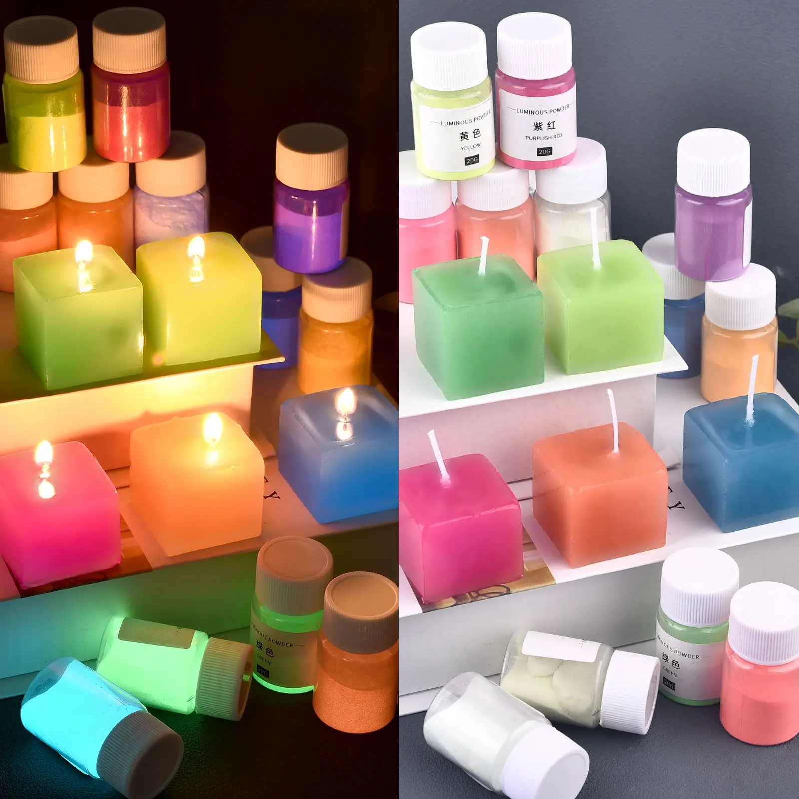 20g/bottle Luminous Powder Candle Dyes Epoxy Resin Pigment Glow In Dark DIY Candle Making Supplies Resin Crafts Pigment Dyes