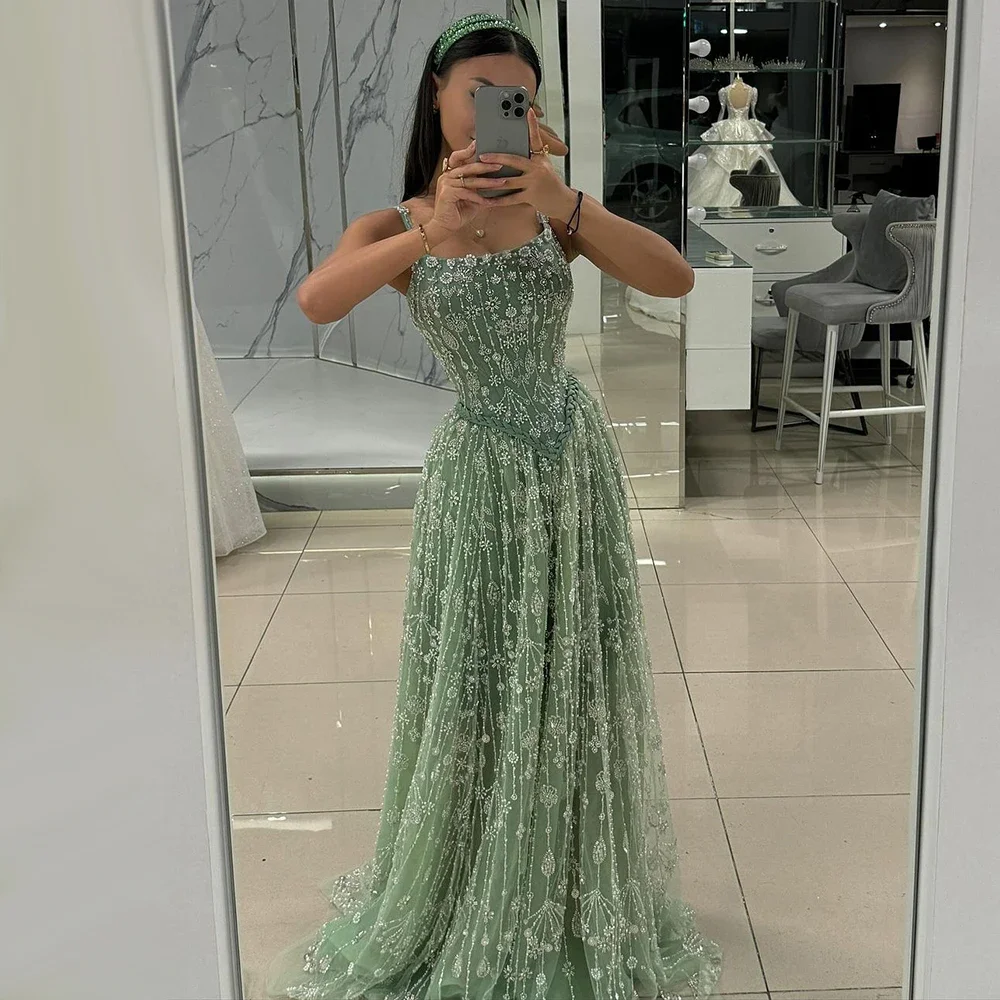 SERENE HILL Sage Green Saudi Beaded A-Line Spaghetti Strap Evening Dresses  Gowns for Formal Occasion GLA72805 Customized - AliExpress 320