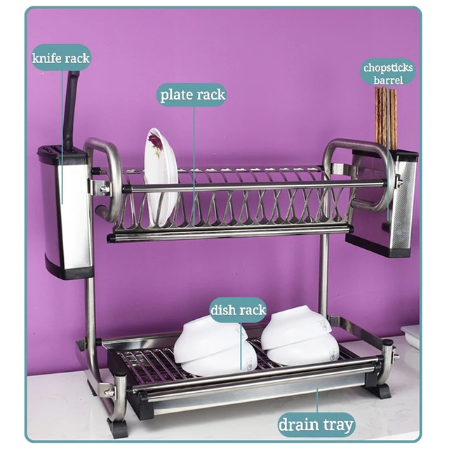Dish Drying Rack with Drainboard Drainer Stainless Steel 2-Tier Dish Rack  for Kitchen Countertop Utensil Organizer Storage - AliExpress