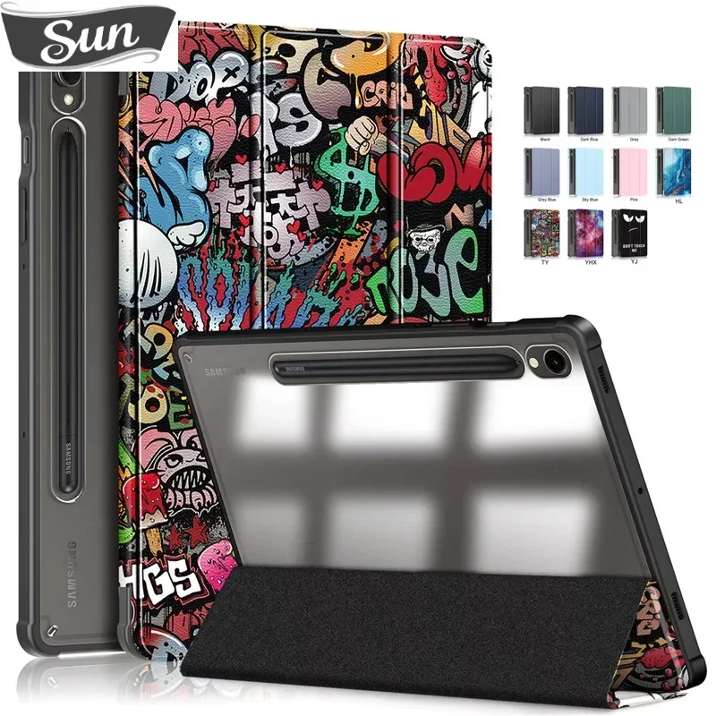 

For Samsung Tab S9 Case 11 inch Tri-Fold Painted Leather Acrylic Hard Back Smart Cover For Galaxy Tab S9 Case with Pen Holder