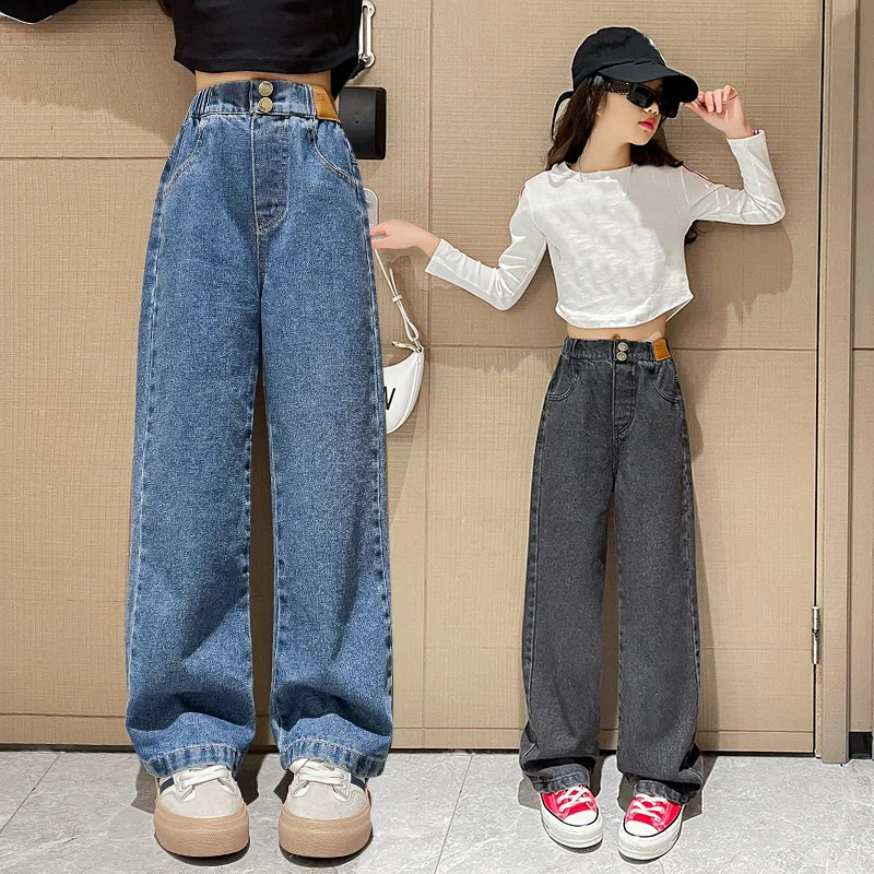 

Wide Leg Jeans for Girls Autumn 2023 New Kids Straight Denim Pants Loose Fashion Teenage Children's Jeans 12 13 14 Years Trouser