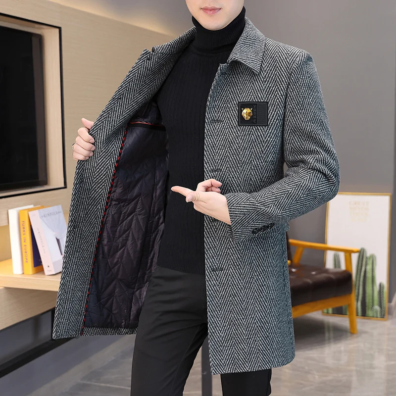 Trench Coat Men's Casual Winter Coats 2022 Winter Long Woolen