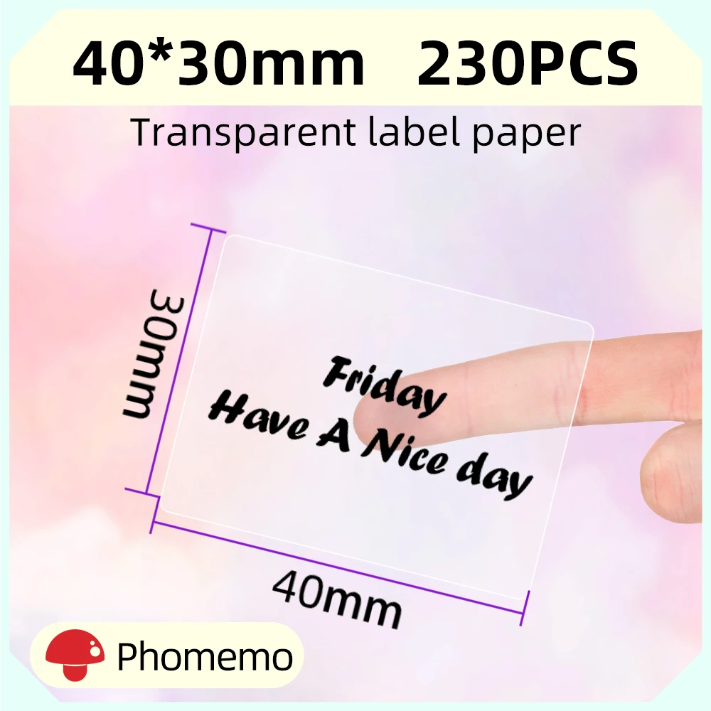 Phomemo Clear Transparent Self-Adhesive Labels Paper for Phomemo M110/M200 Label Printer Thermal Sticker Printable Paper Roll