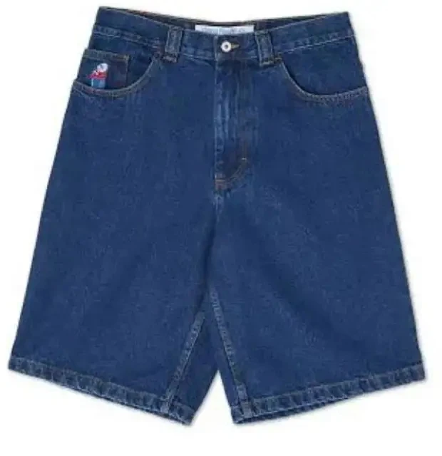 Streetwear Polar Big Boy Retro Blue Denim Gym Shorts Men Basketball Hip Hop Cartoon Graphic Embroidery Y2K Pants denim shorts