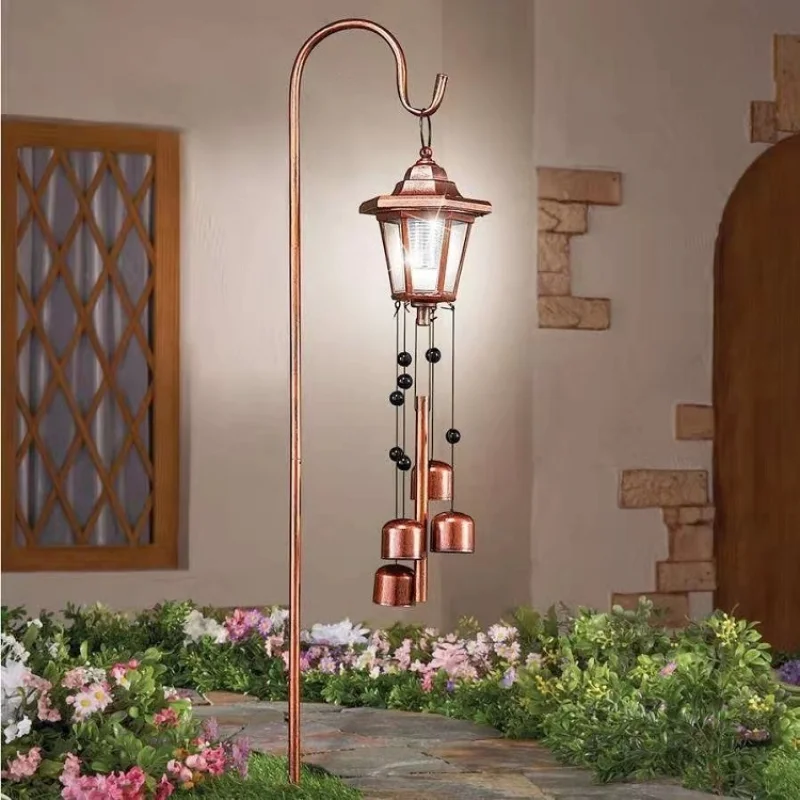 2Pcs LED Solar Pendant Light With Wind Chime Lamp Hexagonal Bell Shepherd is Hook Courtyard Decoration Ground Mounted Lawn Decor wired ring doorbell with chime 130 degrees wide angle low power video door bell