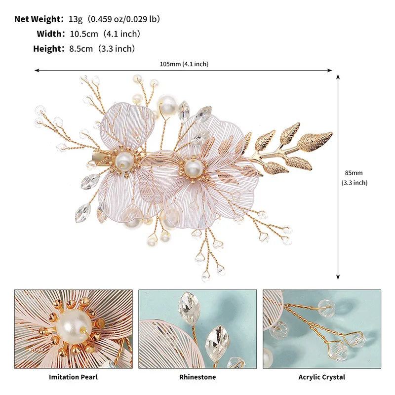 Fashion Gold Color Flower Bridal Barrettes pearl Rhinestone hair clip For Friends Pearl Bridal Wedding Hair Accessories hair accessories bridal hair accessories bridal jewelry set