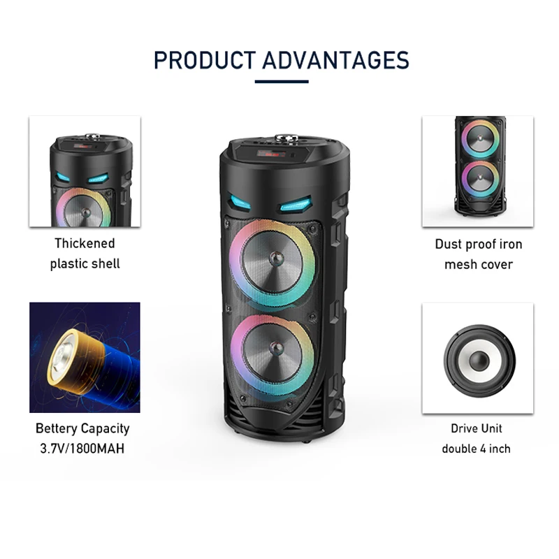 30W Portable Bluetooth Speaker Wireless Column Big Power Stereo Subwoofer Bass Party Speakers Microphone Family Karaoke USB Bluetooth Speaker Portable Speaker Karaoke Speaker Audio Speaker Bass Speaker