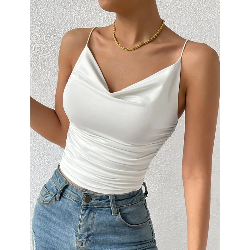 Chillgio Frauen Sommer sexy solide Leibchen Mode Streetwear Strand lässig Basic Sling Tops ins schlanke y2k koreanischen Flor Kragen Camis – Detail 15