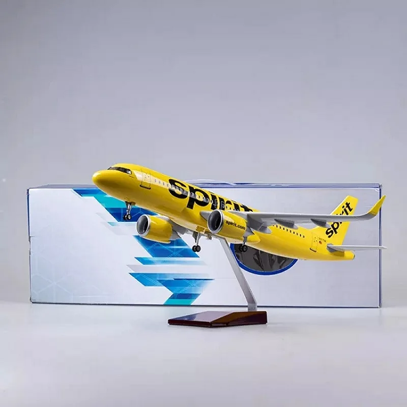 

1:80 Scale Large Airplane Model Spirit Airlines Airbus 320 Plane Model Diecast Airplanes with LED Light for Collection or Gift
