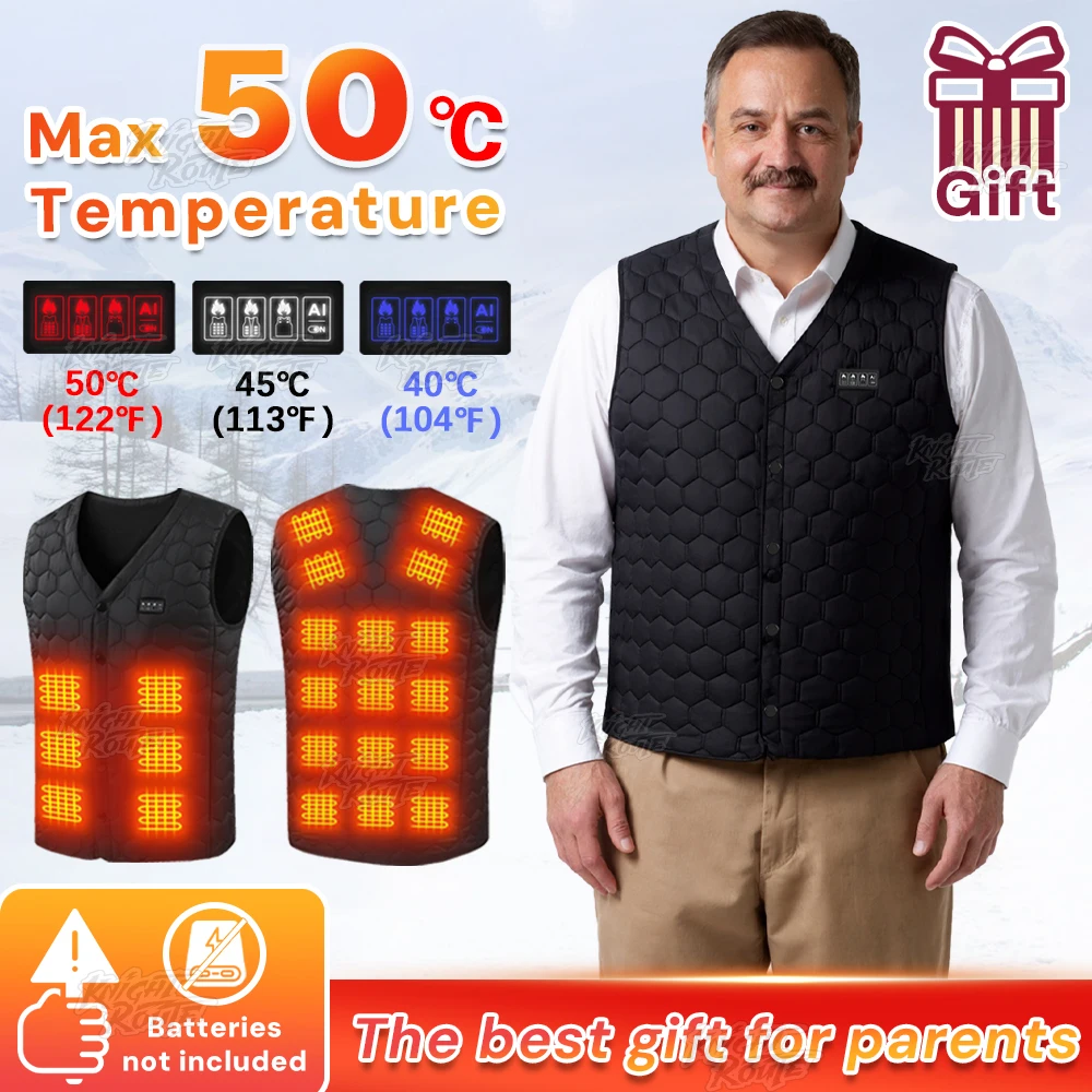 Gilet chauffant 22 zones 3 niveaux de chauffe max 50°C - Idéal hiver, pêche, camping et maison