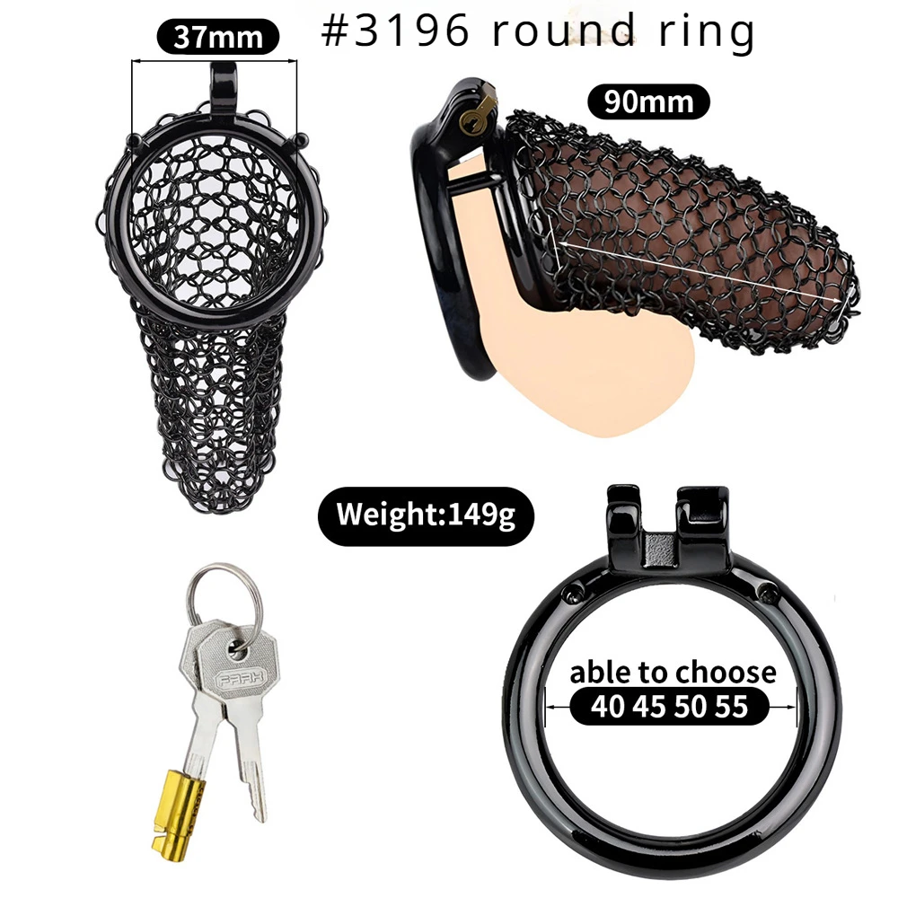 Men's Stainless Steel Black Mesh Chastity Lock Cock Cage Smooth Lightweight Anti-escape Control Penis Lock Sex Toys