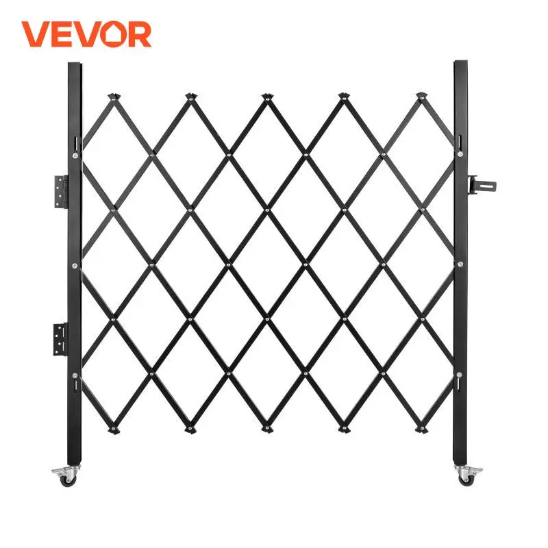 VEVOR Single Folding Security Gate 1.5-2m x 1.22-3.66m Folding Door Gate Steel Accordion Flexible Expanding Security Black
