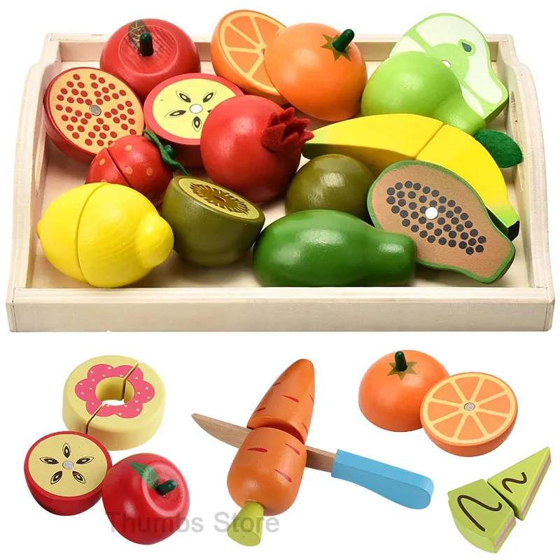 

Kids Simulation Kitchen Pretend Toys Cutting Fruit Vegetable Set Wooden Game Montessori Educational Toy For Children Girls Gifts