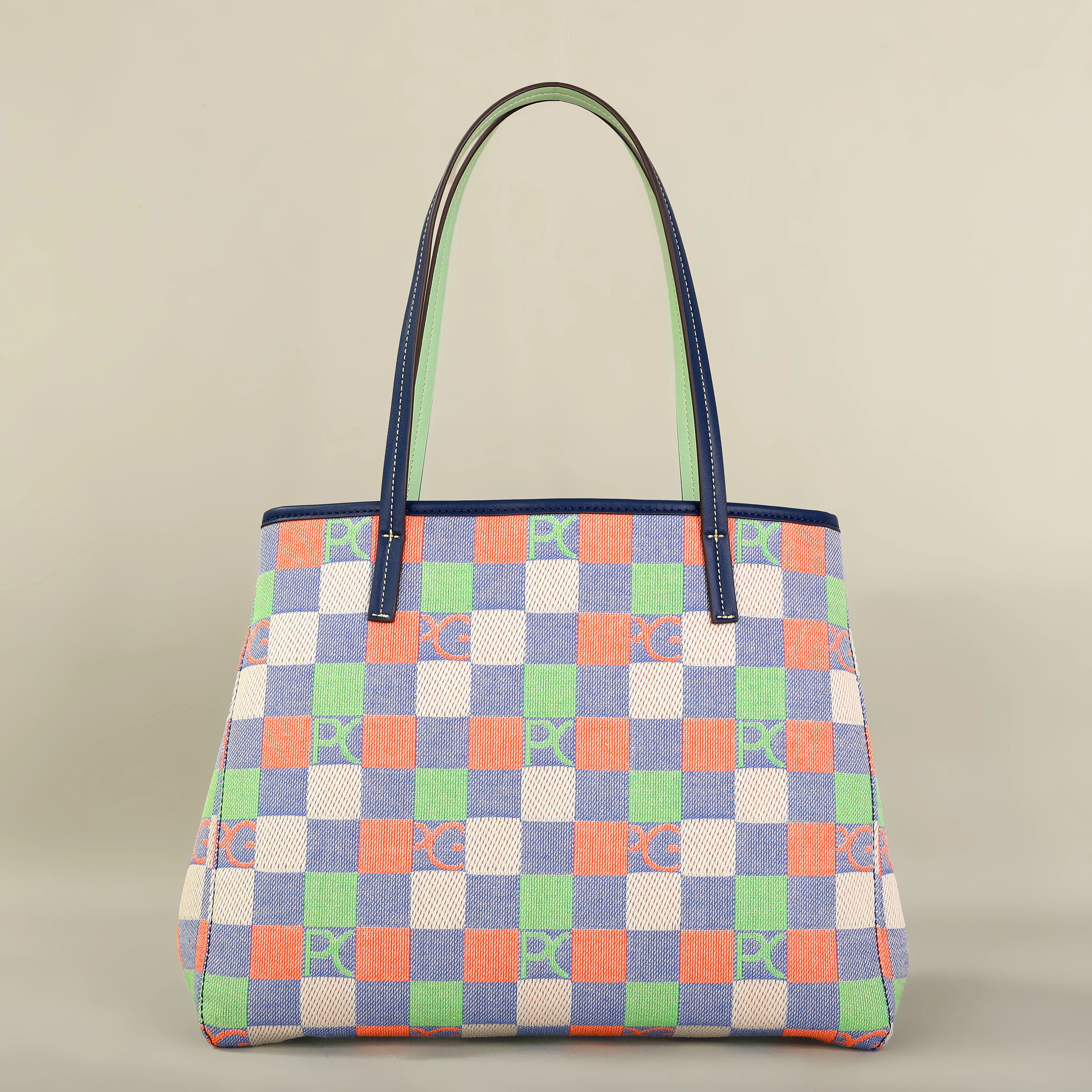 Geometric printed tote interior view