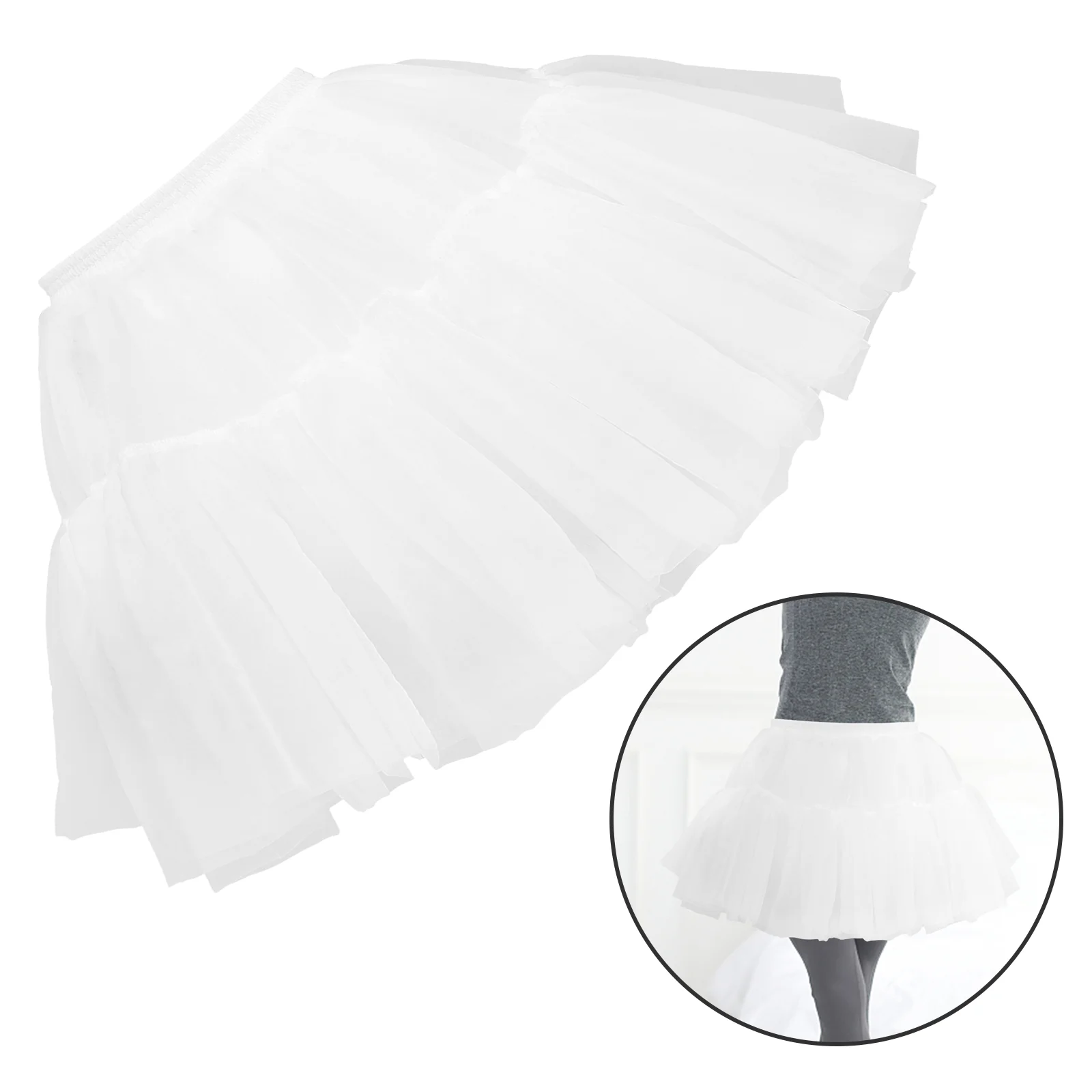 

White Women Hoopless Petticoat Underskirt Tutu Skirt Crinoline Cosplay Dress Showing Stage Costume