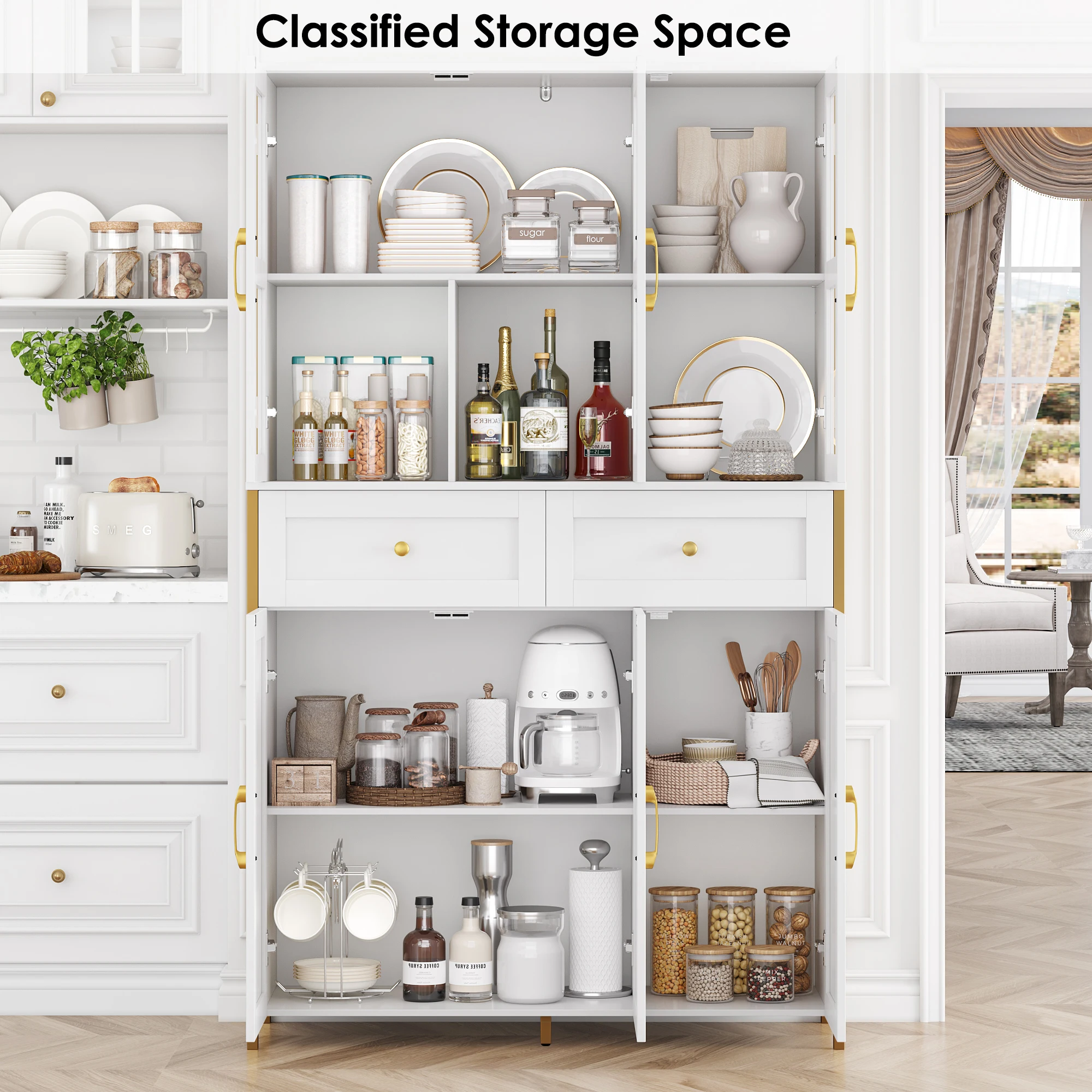 Homfa Living Room Cabinets Large Kitchen Pantry Storage Cabinet, Modern Buffet Cabinet , Tall Hutch Cabinet 5