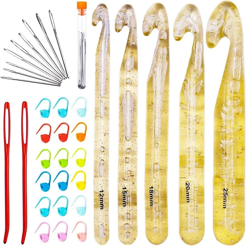 BUDDUR Crochet Knitting Needles Kit With Stitch Marker And Large Eye Blunt Needles For Fabric Weaving DIY Handmade Craft Tools