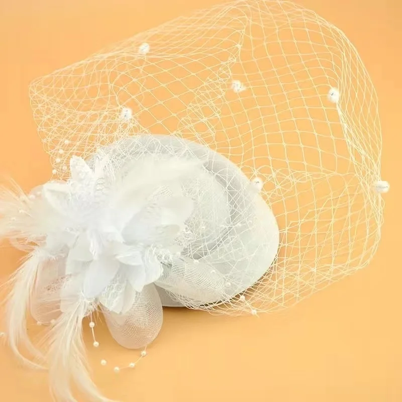 Baby Girl Vintage Flower Mesh Feather Hair Clip Child Fascinator Top Hat Clips Party Wedding Costume Cocktail Headwears