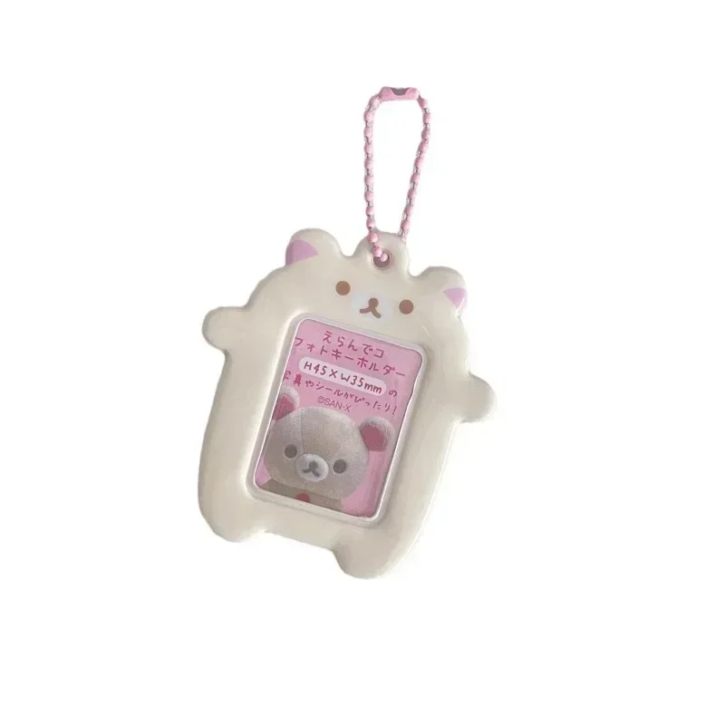 2 Inch Cute Korea Bear ID Card Holder Binder Mini Photo Display Korea Idol Cards Protective Sleeve Pendant Stationery