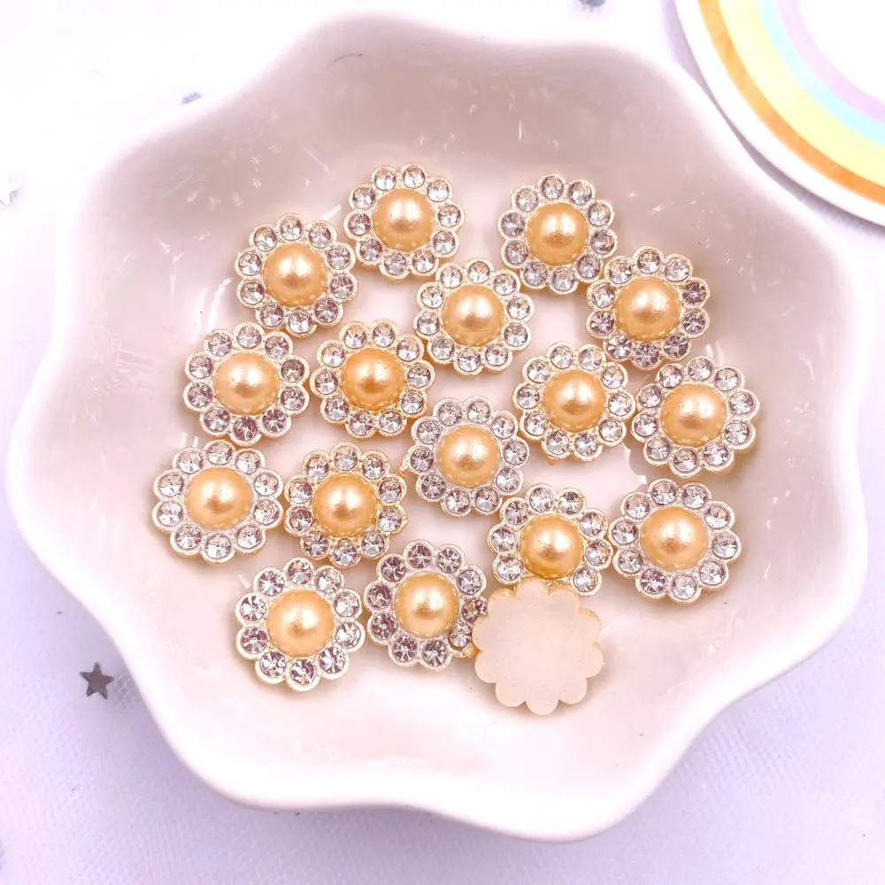 50pcs 12mm 수지 꽃 라운드 진주 플랫 백 크리스탈 네일 라인 석 아플리케 웨딩 DIY 스크랩북 장식 공예 액세서리