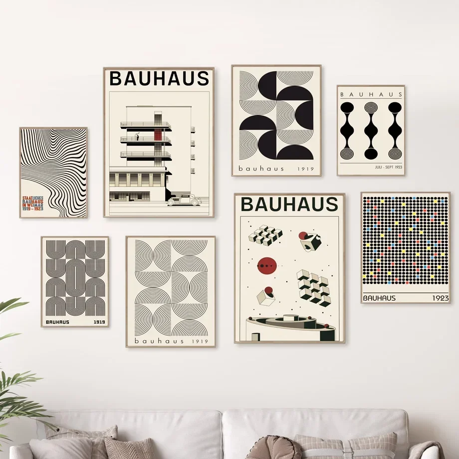

Абстрактная Bauhaus, черные линии, Современная галерея, настенные художественные принты, холст, живопись, плакаты, картины для гостиной, интерьер, домашний декор