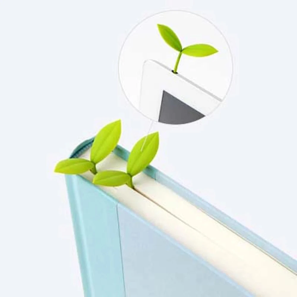 Green Bookmarks for Bookworm Reading Little Leaves Grass Buds