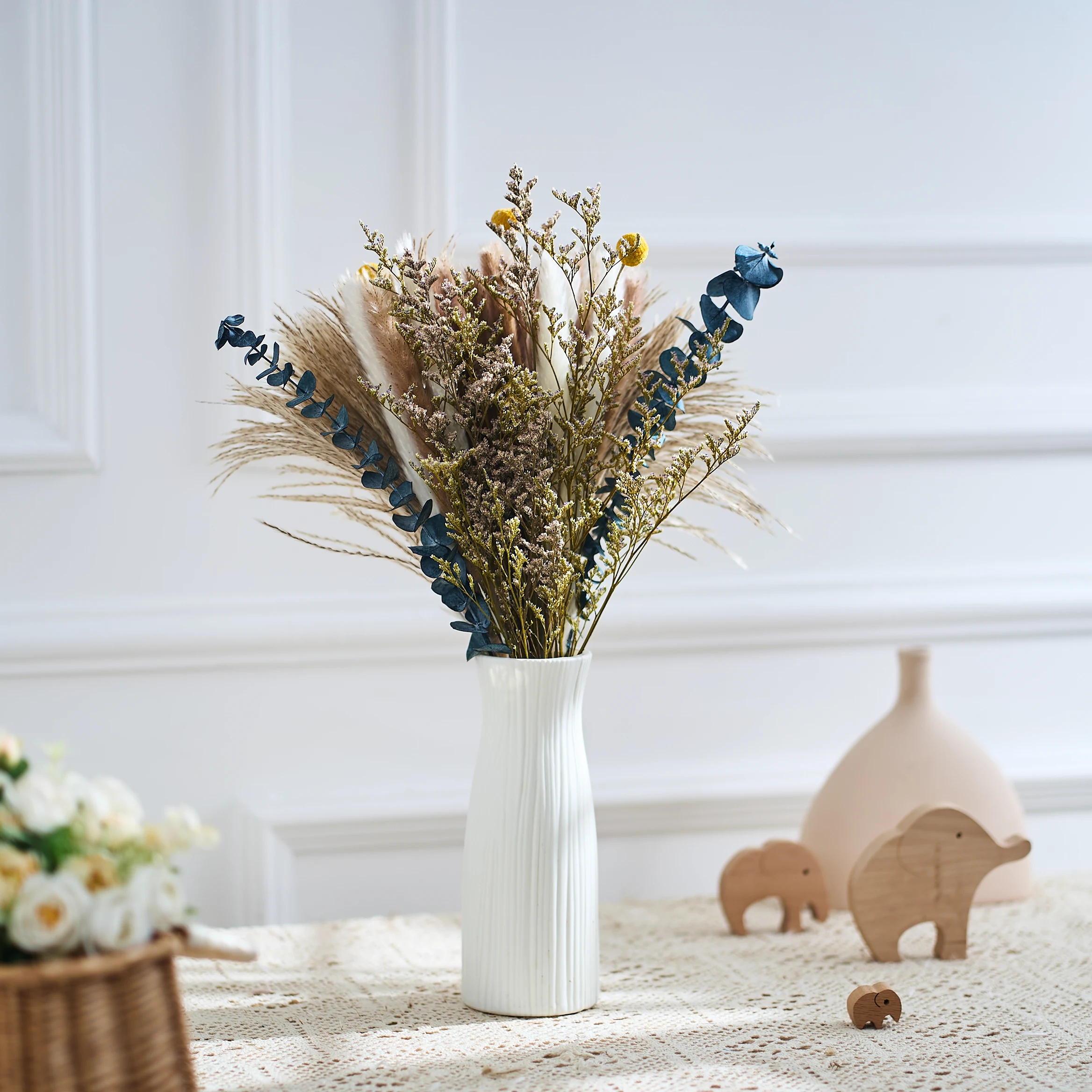 

60PCS Natural Fluffy Pampas Grass Dried Flowers Bouquet Bunny Tails Grass Boho Wedding Arrangement Home Christmas Party Decorlio