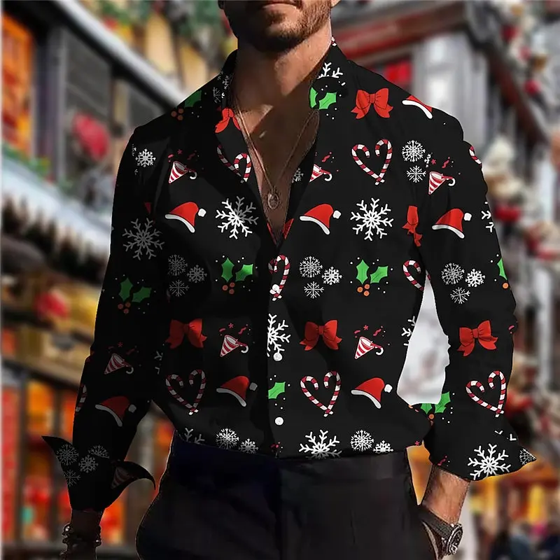 

2023 Boutique Christmas Pattern Printed Shirt Men's Sports Undershirt Men's Street Fashion Clothing Men's Summer Casual Cardigan