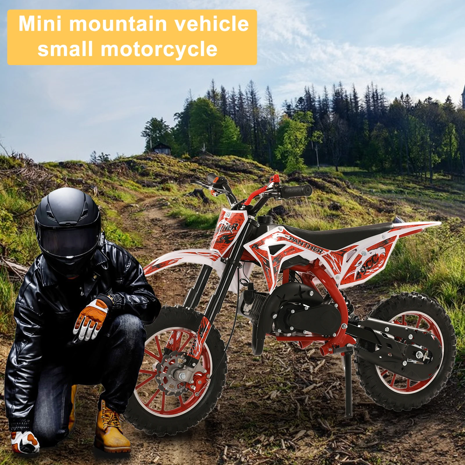 49cc 2 Stroke Kids Motorcycle Dirt Bike Gas Power Motocross Off Road Mini Motorcycle Pocket Motorbike Disc Brakes, Racin
