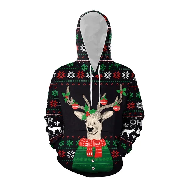Elk Christmas Hoodies for Women Men 3D Print Hooded Pullover Casual Loose Streetwear Party Sweatshirt Pocket Oversized Clothes