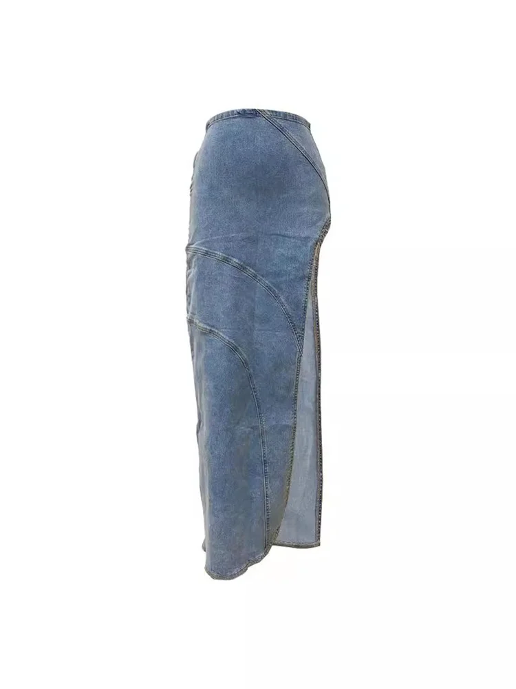 Wmstar Only Denim Skirts Women's Clothing Maxi Sexy Bodycon Irregularity Slip Hem Long Flounce Skirt Wholesale Dropshipping