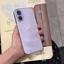 Purple and White Bow Transparent Phone Case with Large Hole Design - iPhone 15 Pro (PURPLE)
