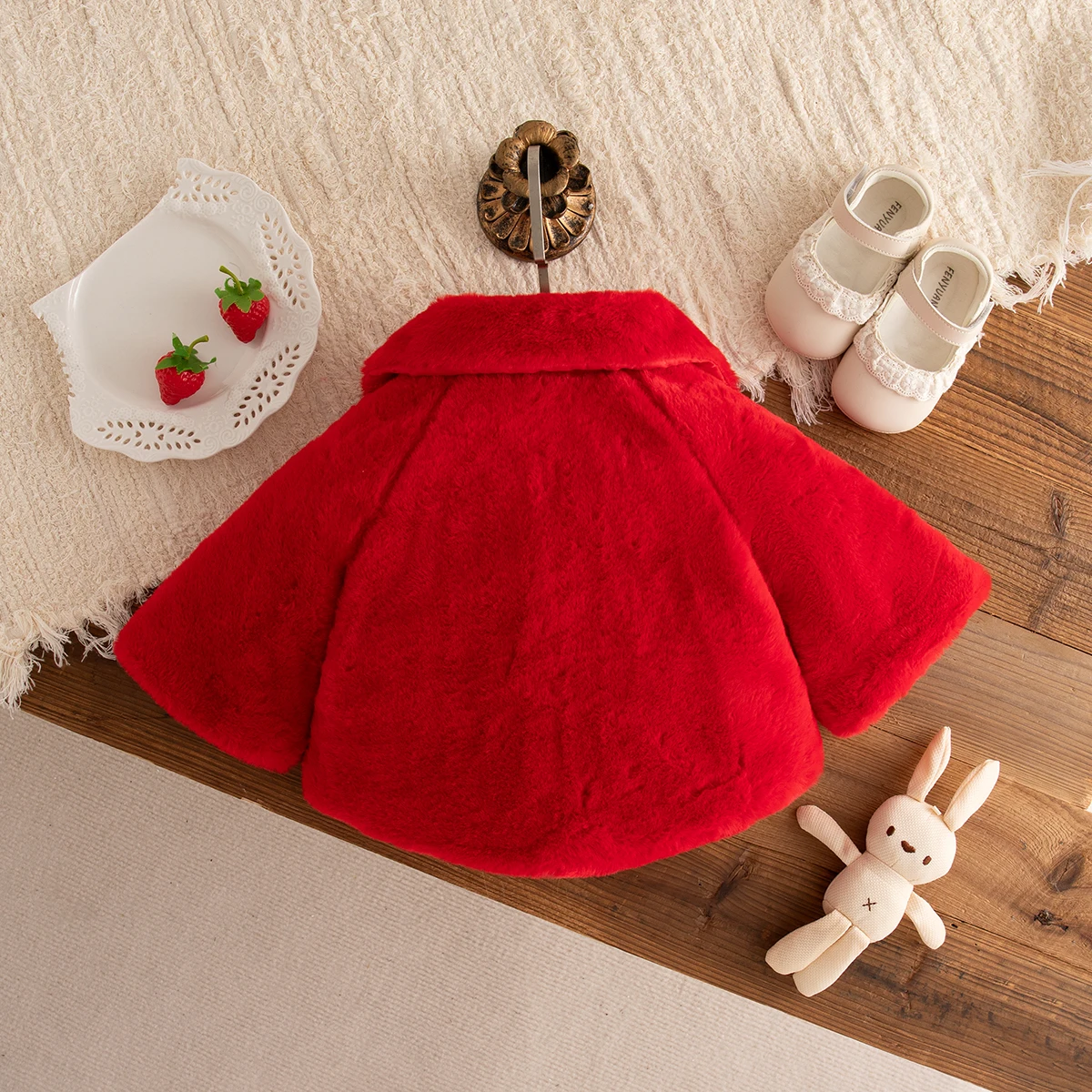 Baby Mädchen Herbst Winter Neue Plüsch Schal Erdbeere Dekoration Lange Ärmeln Mantel Mädchen Thicke Oberbekleidung für Outdoor Tragen – Detail 4