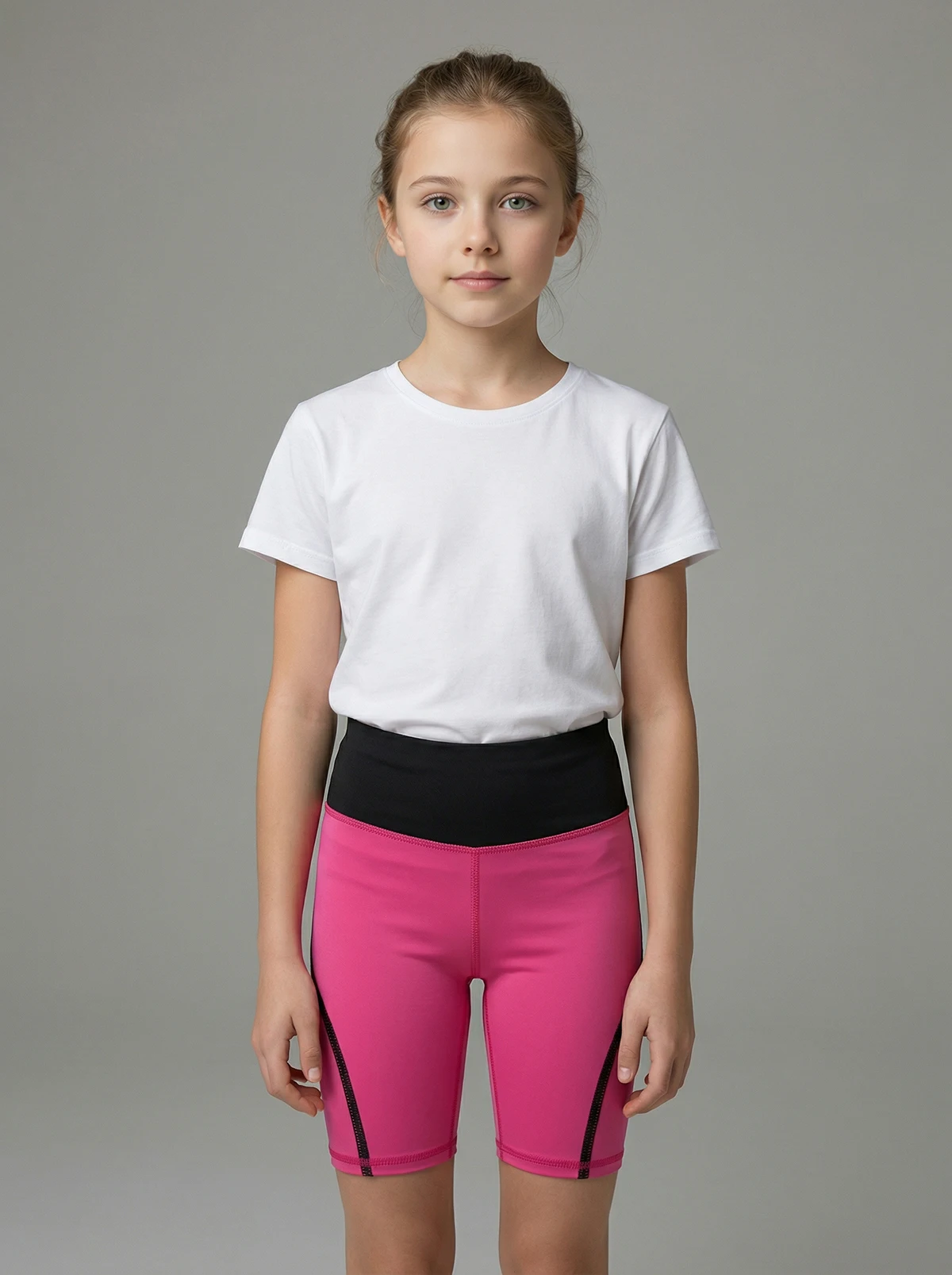 Farbblock-Radhose für Mädchen – Dehnbare Fahrradhose mit hoher Taille für Laufsportarten, 4–14 Jahre – Detail 7