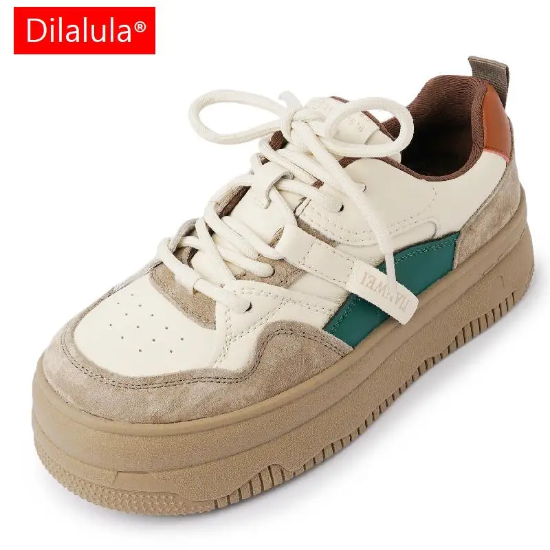 

Кроссовки Dilalula женские из натуральной кожи, модная повседневная Уличная обувь на плоской платформе, со шнуровкой, смешанные цвета