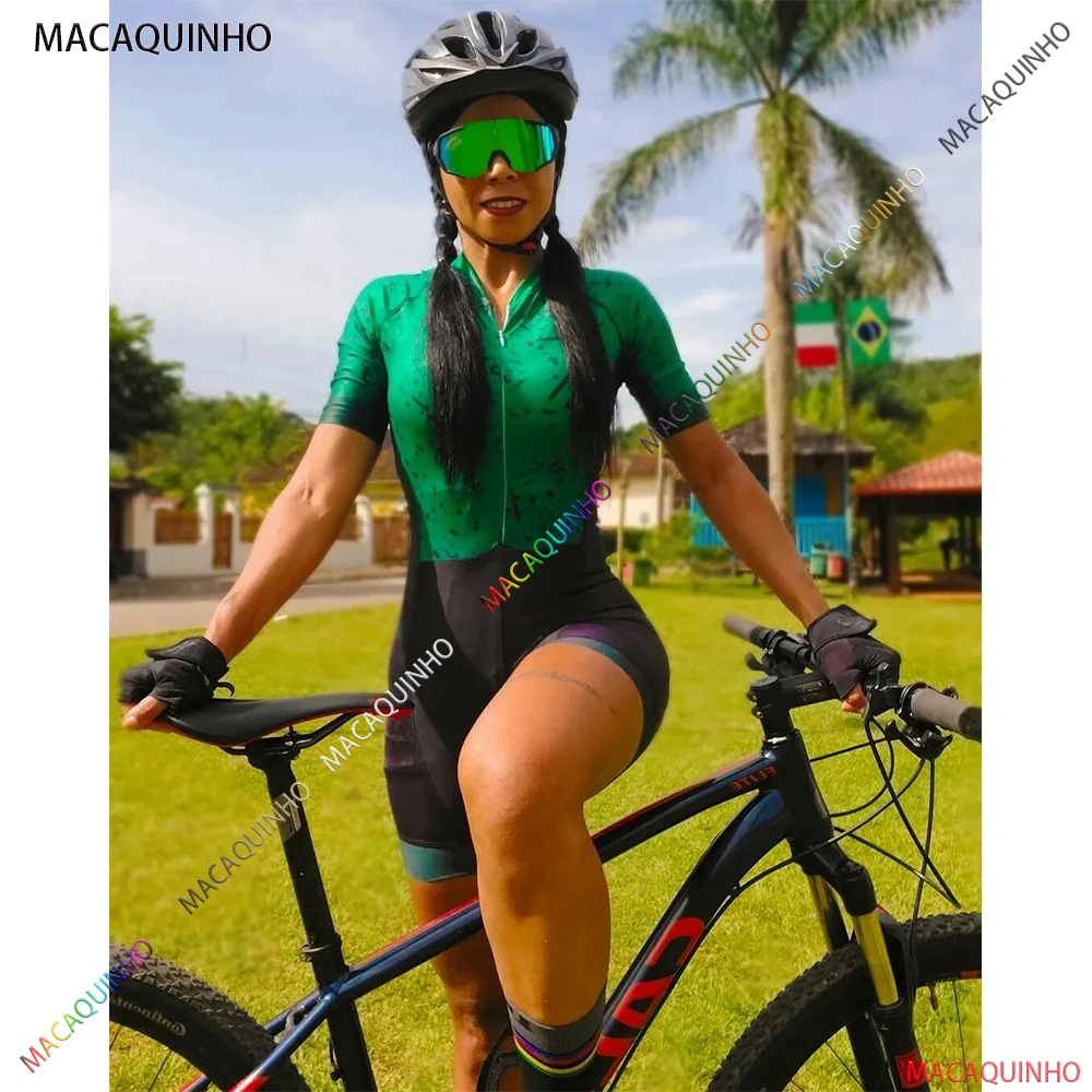 

2022 Women's Short Sleeve Cycling Jumpsuit Green Bike Clothes Wholesale Free Shipping South America Macaquinho Ciclista