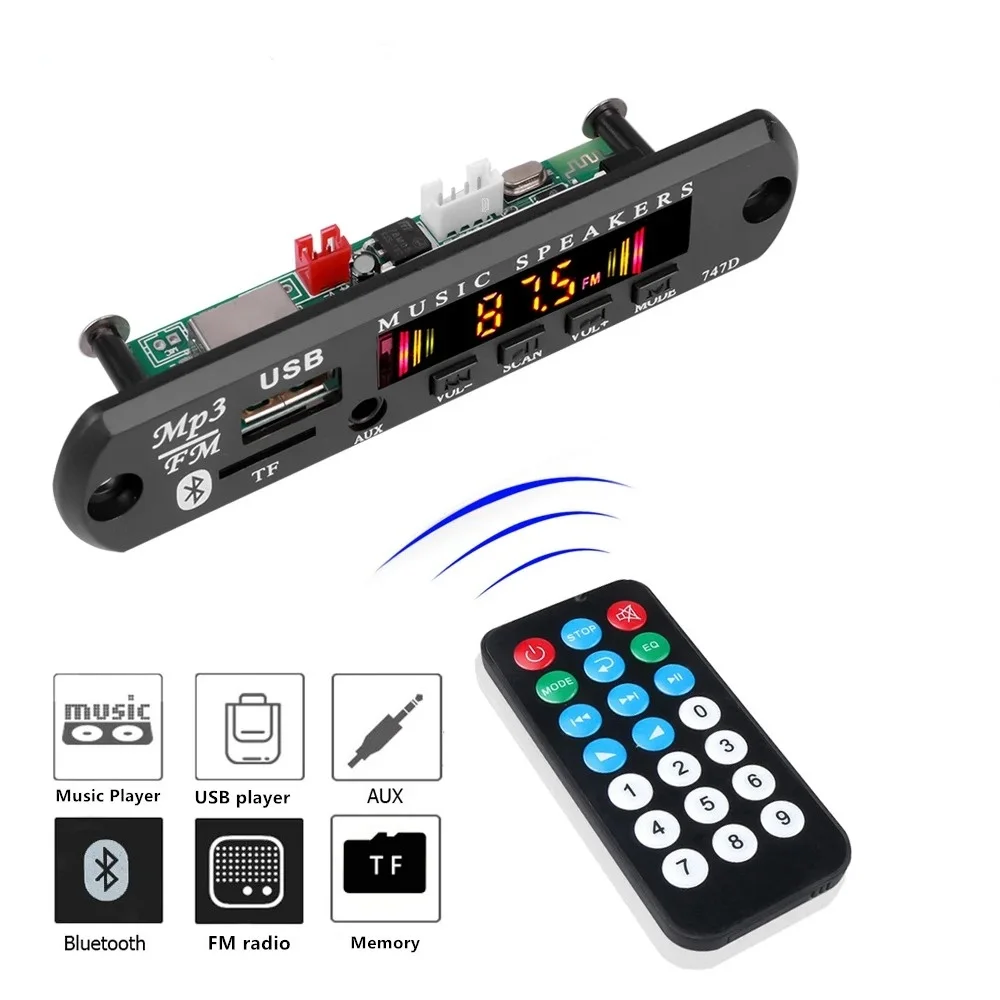 Car Music Player Bluetooth 5.0 Wireless MP3 Decoder Board Audio 9V-12V WMA Lossless Audio USB AUX TF Radio