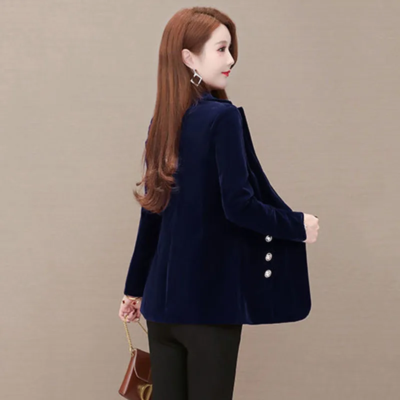 Golden Velvet Fashion Suit Jacket Women's Spring Clothes In 2023 New Trendy Temperament Ladies Slim Professional Leisure Suit To