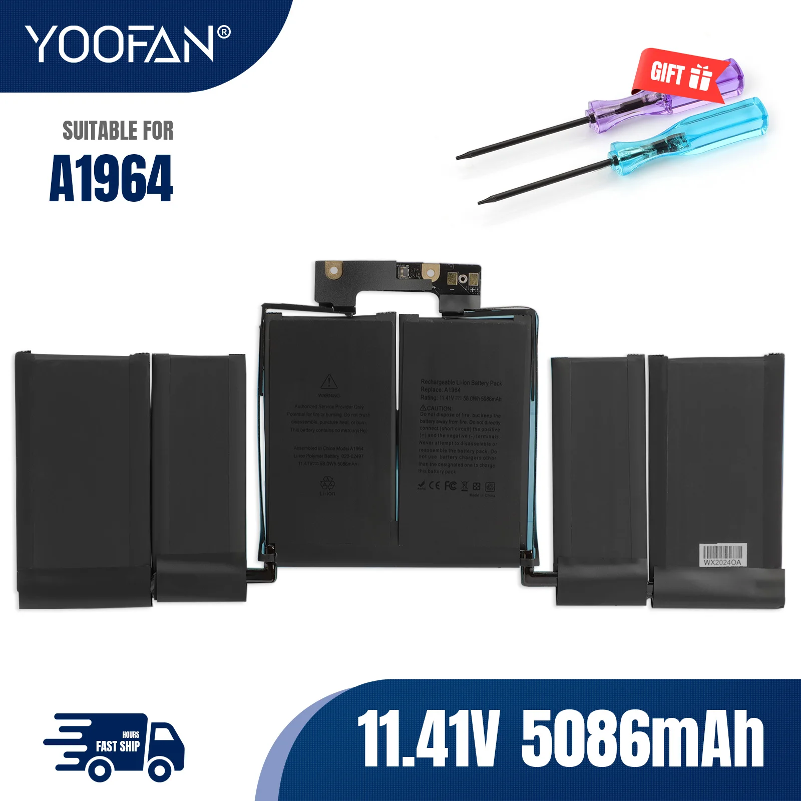 

YOOFAN A1964 Laptop Battery 58Wh for Apple MacBook Pro A1989 13" (2018/2019) A2251 (2020) EMC3214 EMC3358 020-02497 MR9Q2LL/A