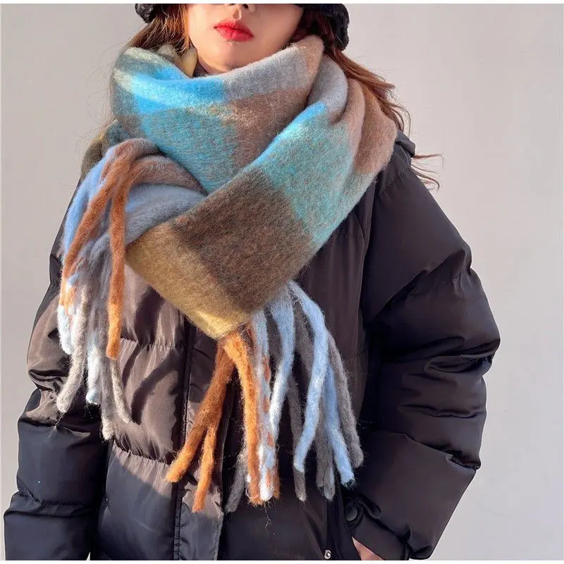 Winter Schal Kariert Mit Fransen Vintage Dicker Warmer Schal_voghion.com