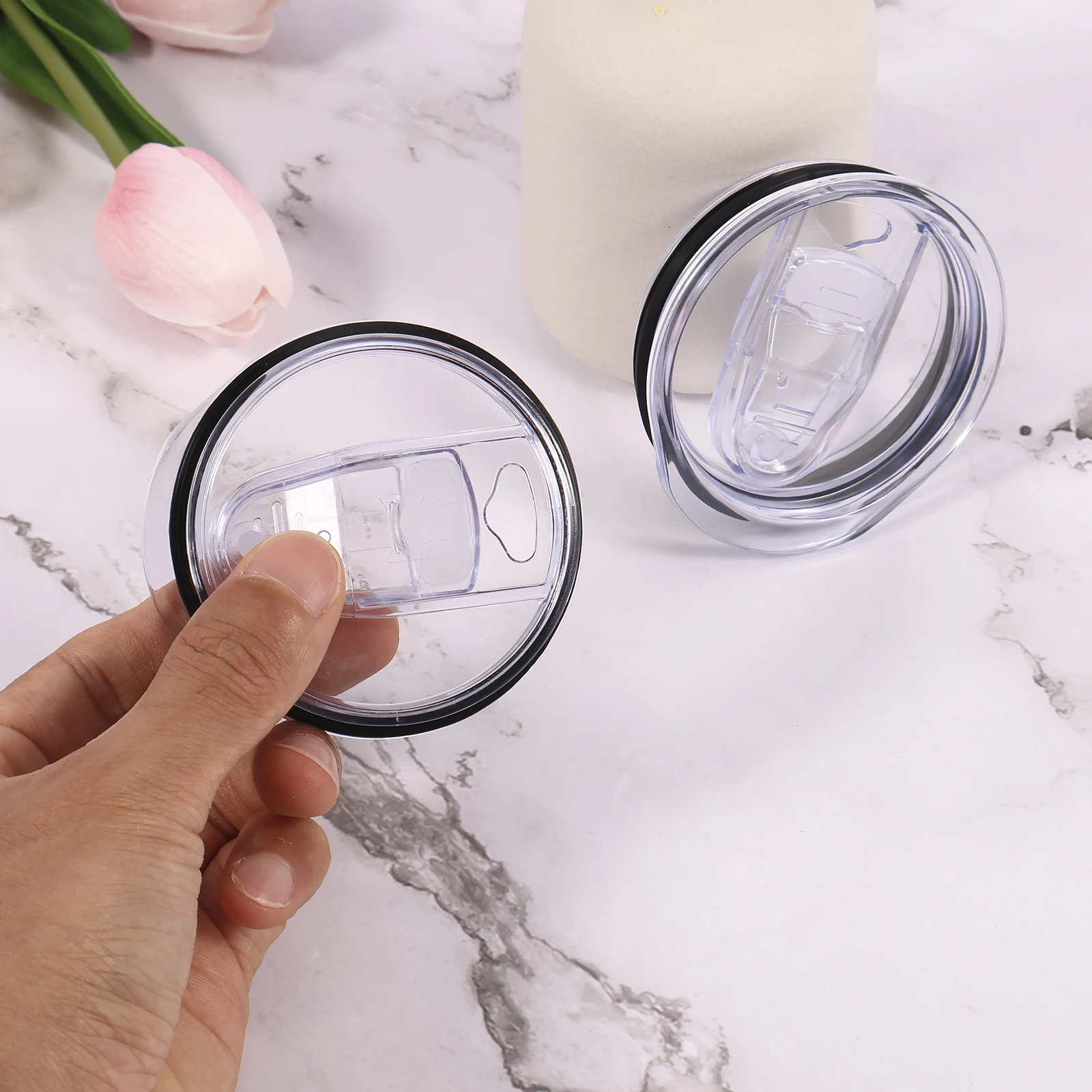 6Pcs Skinny Tumbler Lid Plastic Tumbler Replacement Lids Splash Resistant Tumbler Covers Spill Proof Clear Cup Cover Set