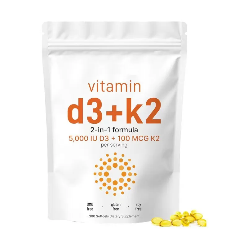 2 In 1 Formula Vitamin D3 5000 IU K2 100MCG Coconut Oil 180-900 Softgels