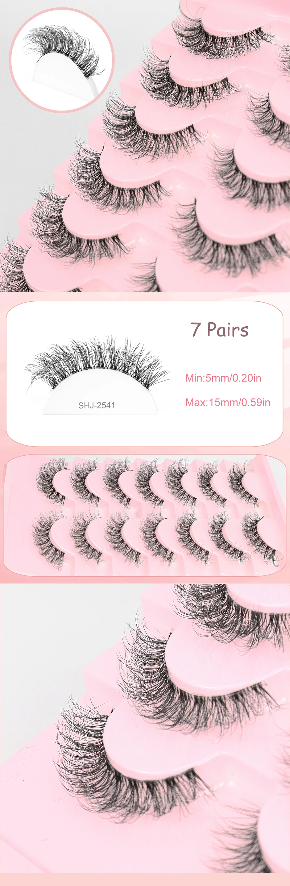 Description Picture 3 of item7-piece Natural False Eyelashes D Curl The End of The Eye to Elongate and Puff Up False Eyelashes for Daily Use