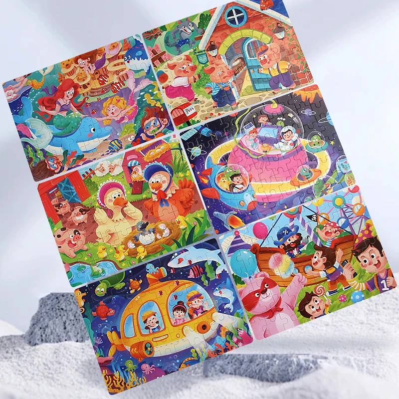 60 Pieces Montessori Wooden Puzzle Cartoon Animals Pattern Jigsaw Puzzles Game Kids Educational Learning Toys Gifts for Children 3