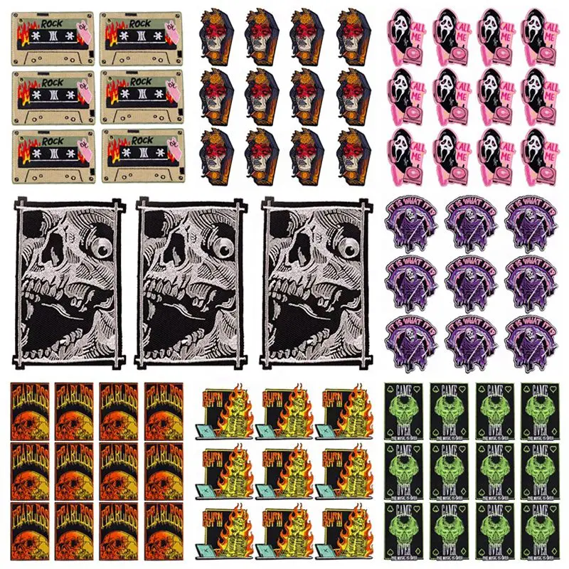 

10PCS Wholesale Punk/Skeleton Embroidered Patches On Clothes Horror Patch Iron On Patches For Clothing Punk Embroidery Stickers