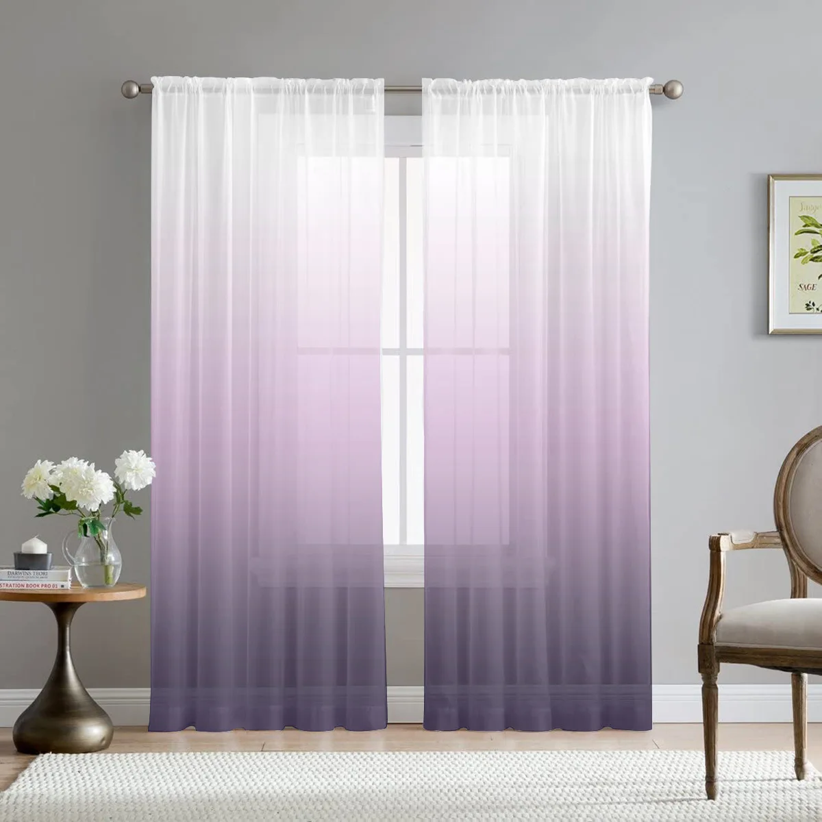 

2Pcs/Pack Design Tulle Window Curtain Gradium-changing Door Curtains Home Divided Valance Classic Home Decorative Curtains