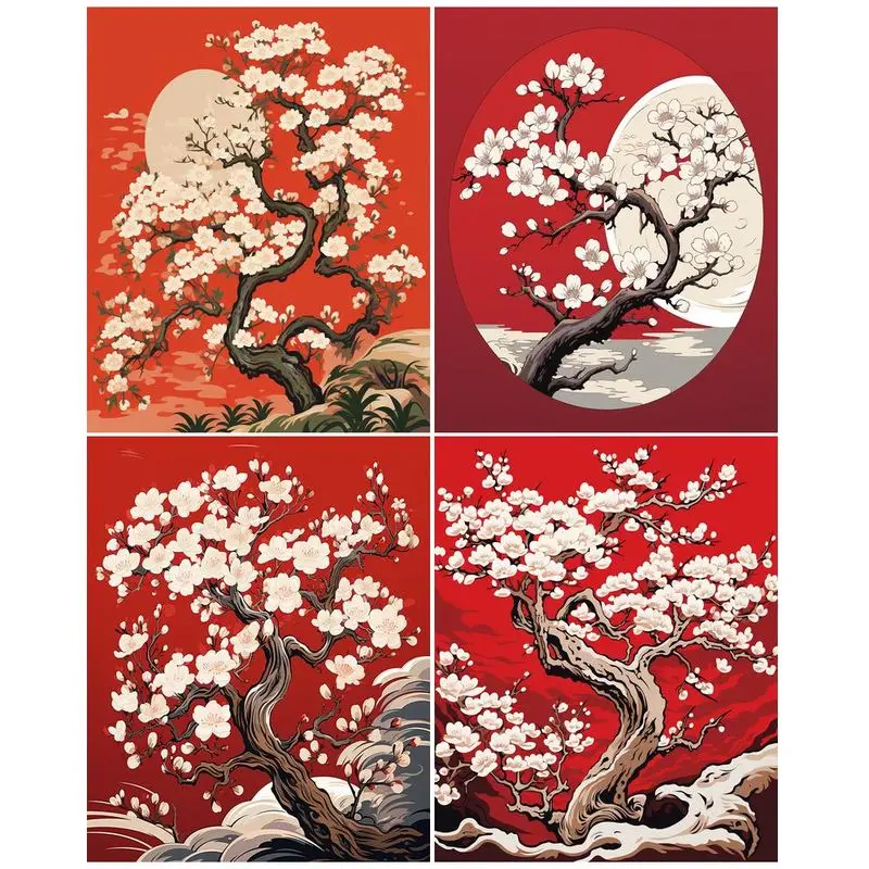 

CHENISTORY Oil Painting By Numbers Plum Blossom Scenery Acrylic Drawing Canvas Picture For Adult Kids Wall Art DIY Home Decor