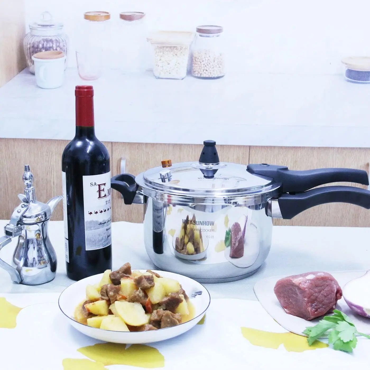 Pressure Cooker with Steamer Basket Faster Cooking and Safety Pressure Release