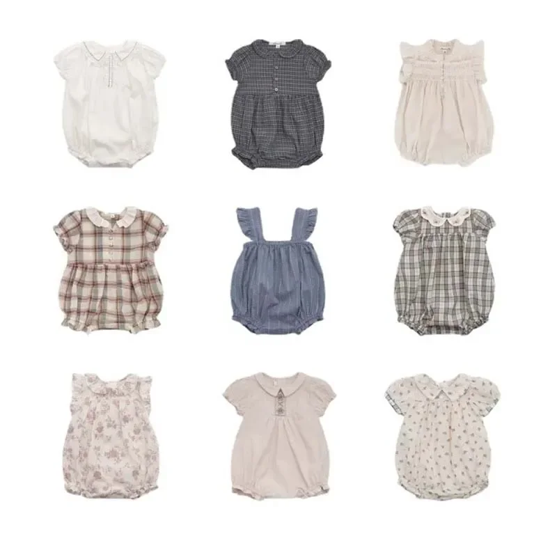 

PER-SALE (Shipment in April) 2024 LOU Summer Cotton Girls Romper for Girls Print Floral Romper Kids Clothes Baby Boys Romper