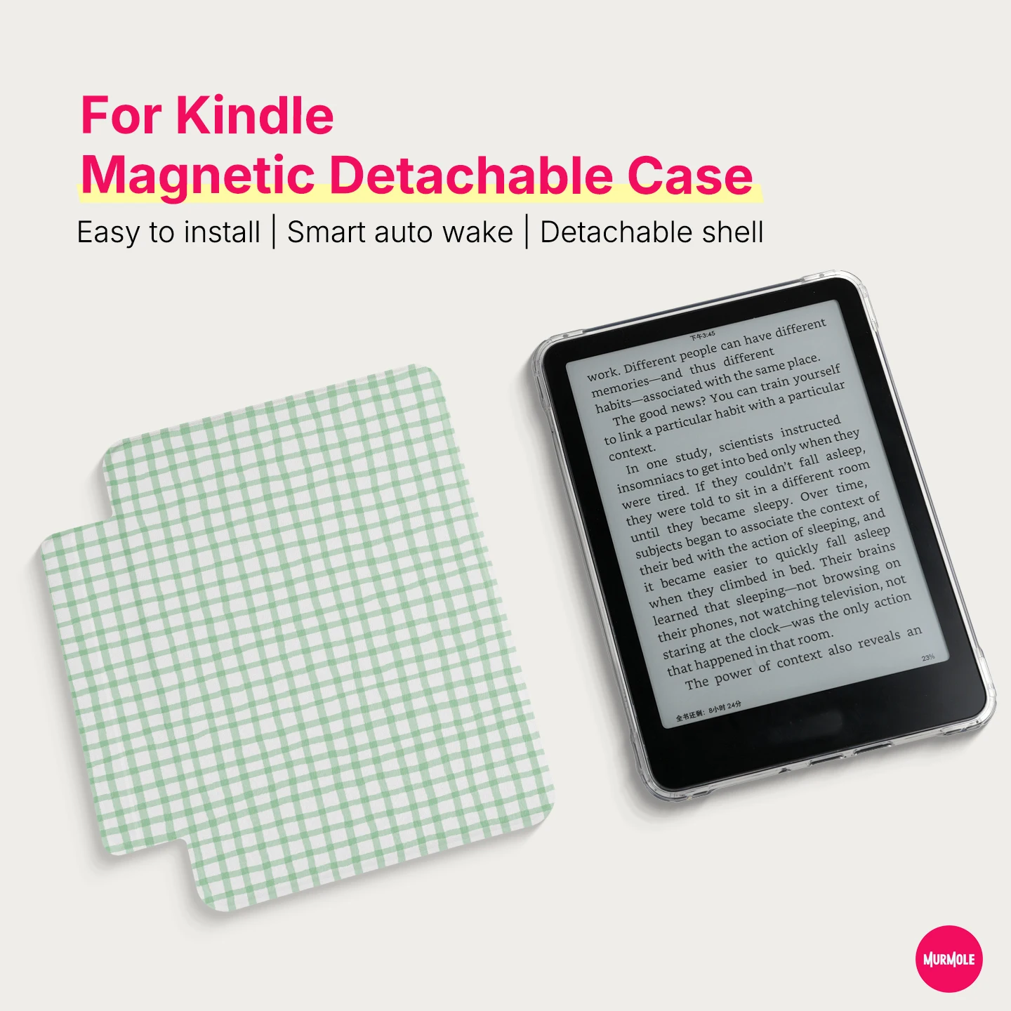 Murmole Floral Grid Plaid Magnetic Detachable Cover